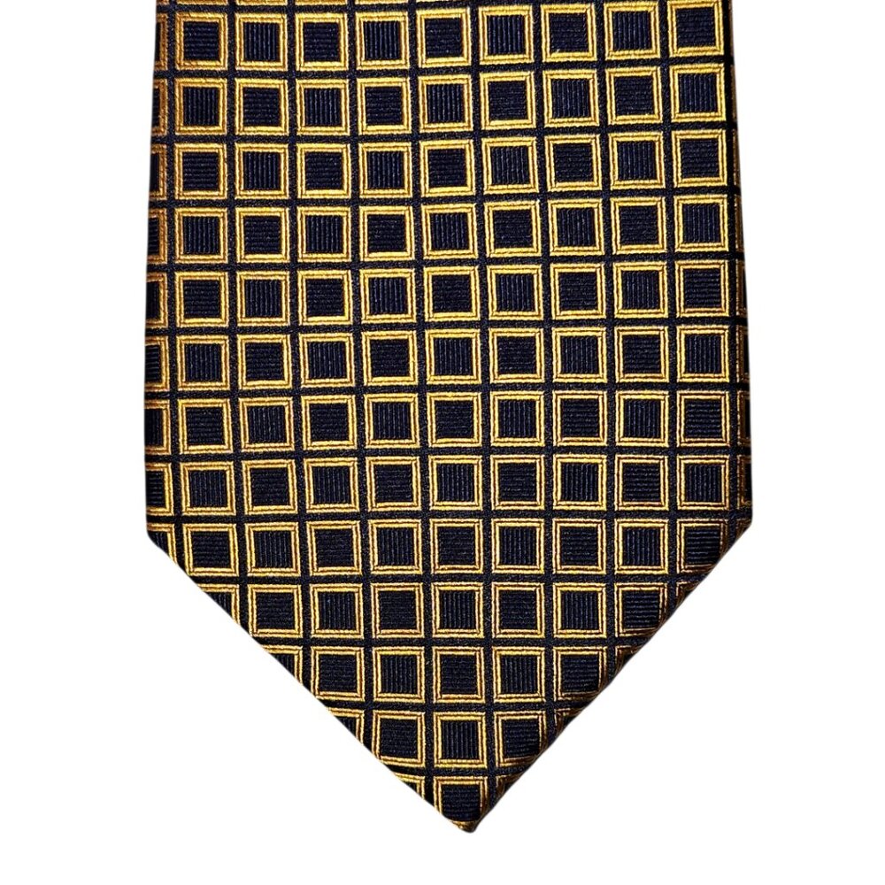 Jos A Bank Executive Collection Necktie Tie Mens Blue Gold Geometric Silk
